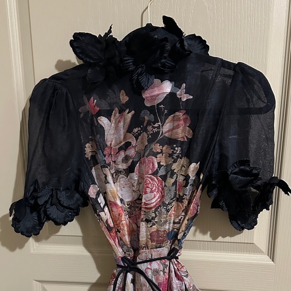 Zimmermann Black and Pink Floral Long Sleeve Dress - Picture 2 of 7